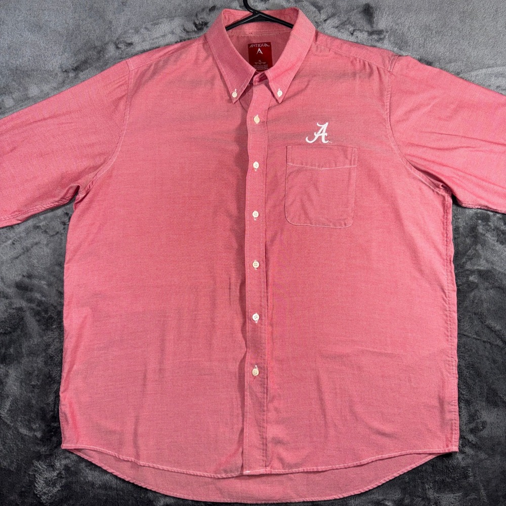 Antigua Alabama Crimson Tide Mens XL Button Down‎ Shirt Crimson Red Logo 100690